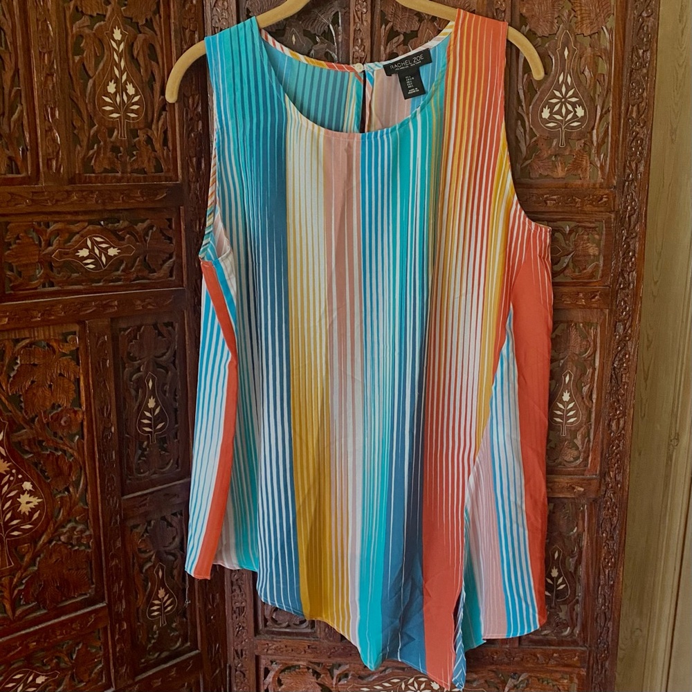 RACHEL ZOE SIZE LARGE SLEEVELESS MULTICOLOR STRIPED BOHO TOP - Picture 5 of 7